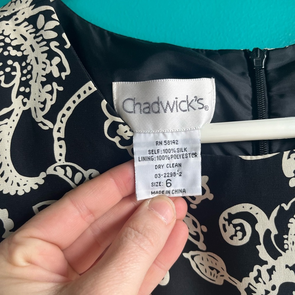 Chadwicks Silk Black and White Patterned Formal midi Dress - Picture 6 of 7